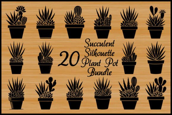 20 Succulent Plant Pot Silhouette