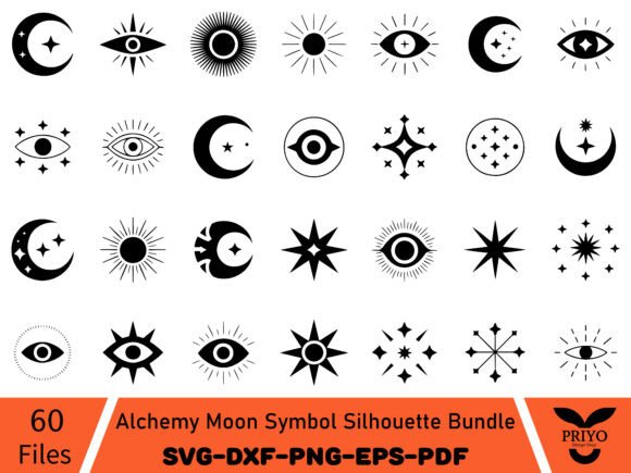 Alchemy Moon Symbol Silhouette Bundle