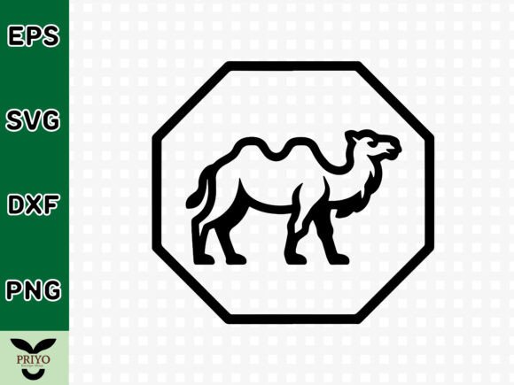 Bactrian Camel Silhouette in Octagon