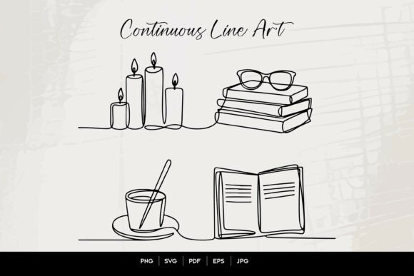 Cozy Reading Still Life Line Art