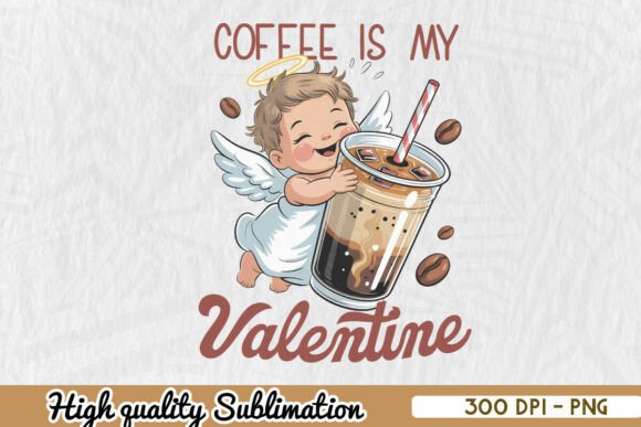 Cupid Loves Coffee Valentine’s Day PNG