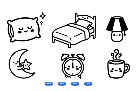 Cute Bedtime Icon Clipart Set