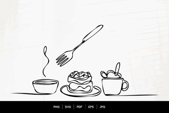Dessert and Coffee One Line Art