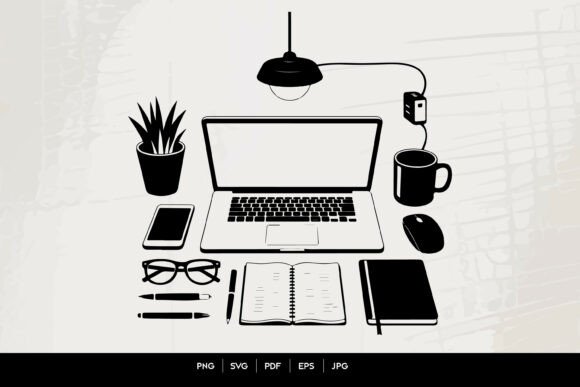 Modern Desk Workspace Silhouette