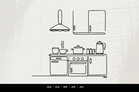 Modern Kitchen Interior Line Art