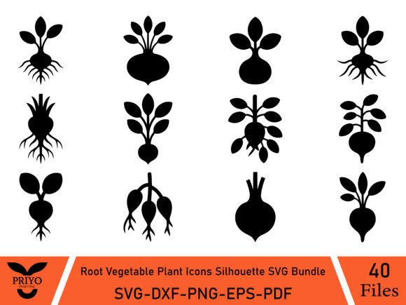 Root Vegetable Plant Icons Silhouette