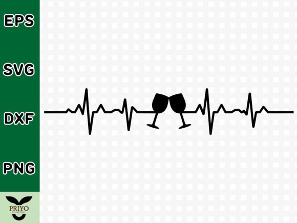Wine Glasses Heartbeat Lifeline Silhouette