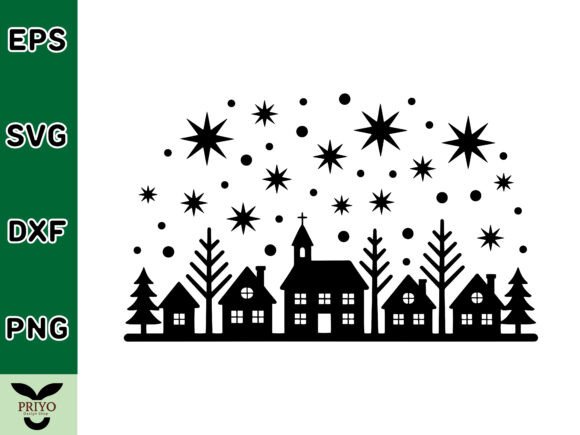 Winter Christmas Village Silhouette